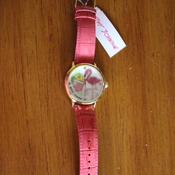 BRAND NEW WITH TAGS BETSEY JOHNSON PINK FLAMINGO WRISTWATCH FUN!! CUTE!! - Picture 5 of 8